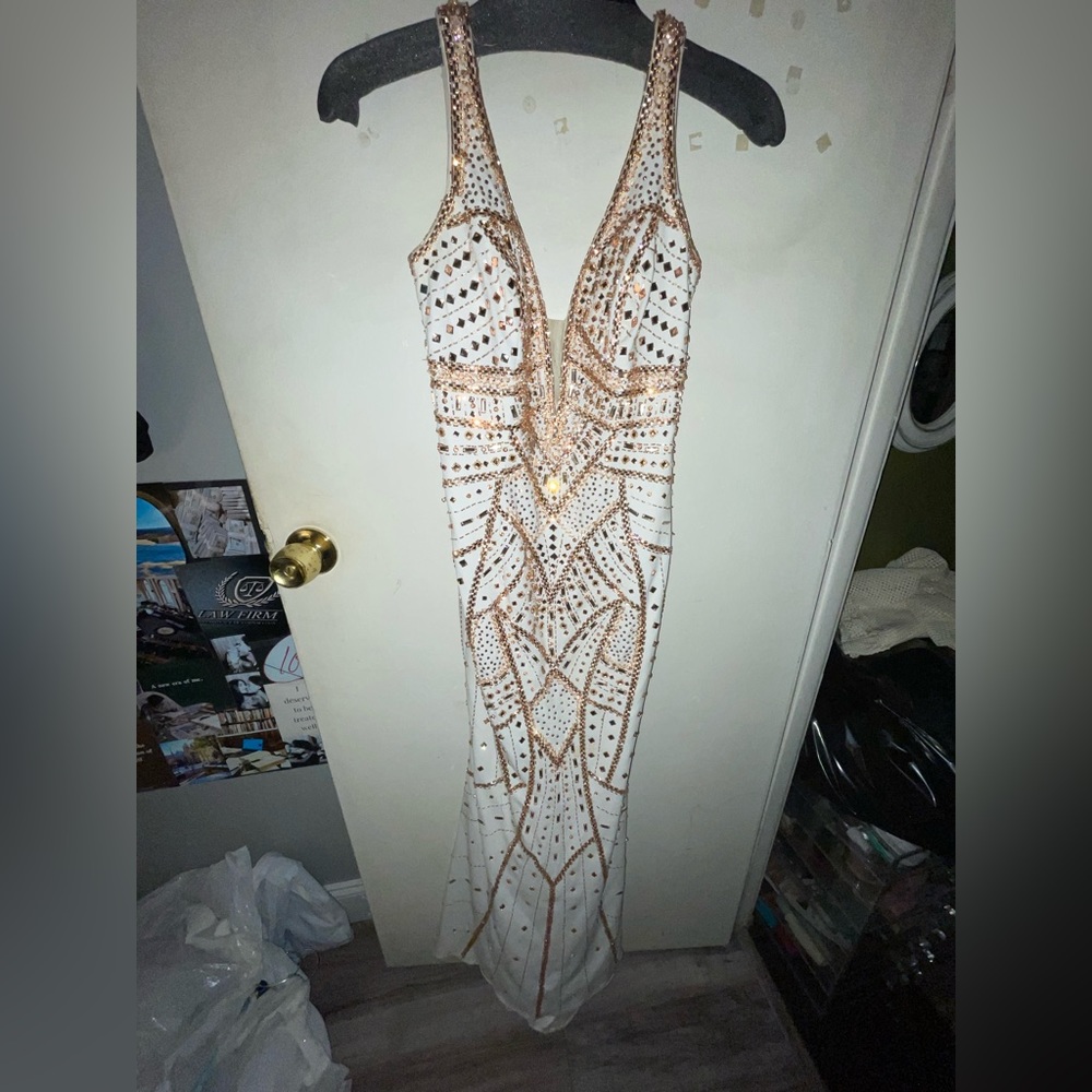 Prom dress white with rose gold detailing and crystals